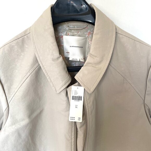 Anthropologie Anorak Jacket Crop Womens Extra Large Ivory Faux Leather Back Knit - Picture 5 of 11